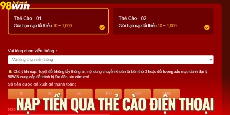 Tiết lộ tất cả các bước cơ bản để nạp tiền 98WIN