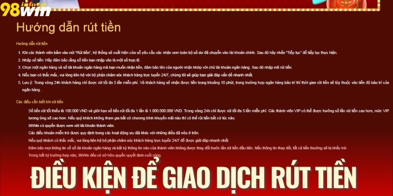 Điều kiện cần thiết để thực hiện giao dịch rút tiền thành công